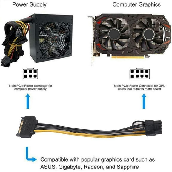 BQLQBQLQ SATA 15 pin Male to 8 pin 62 PCIExpress PCIe Video Adapter Power Card O7I04