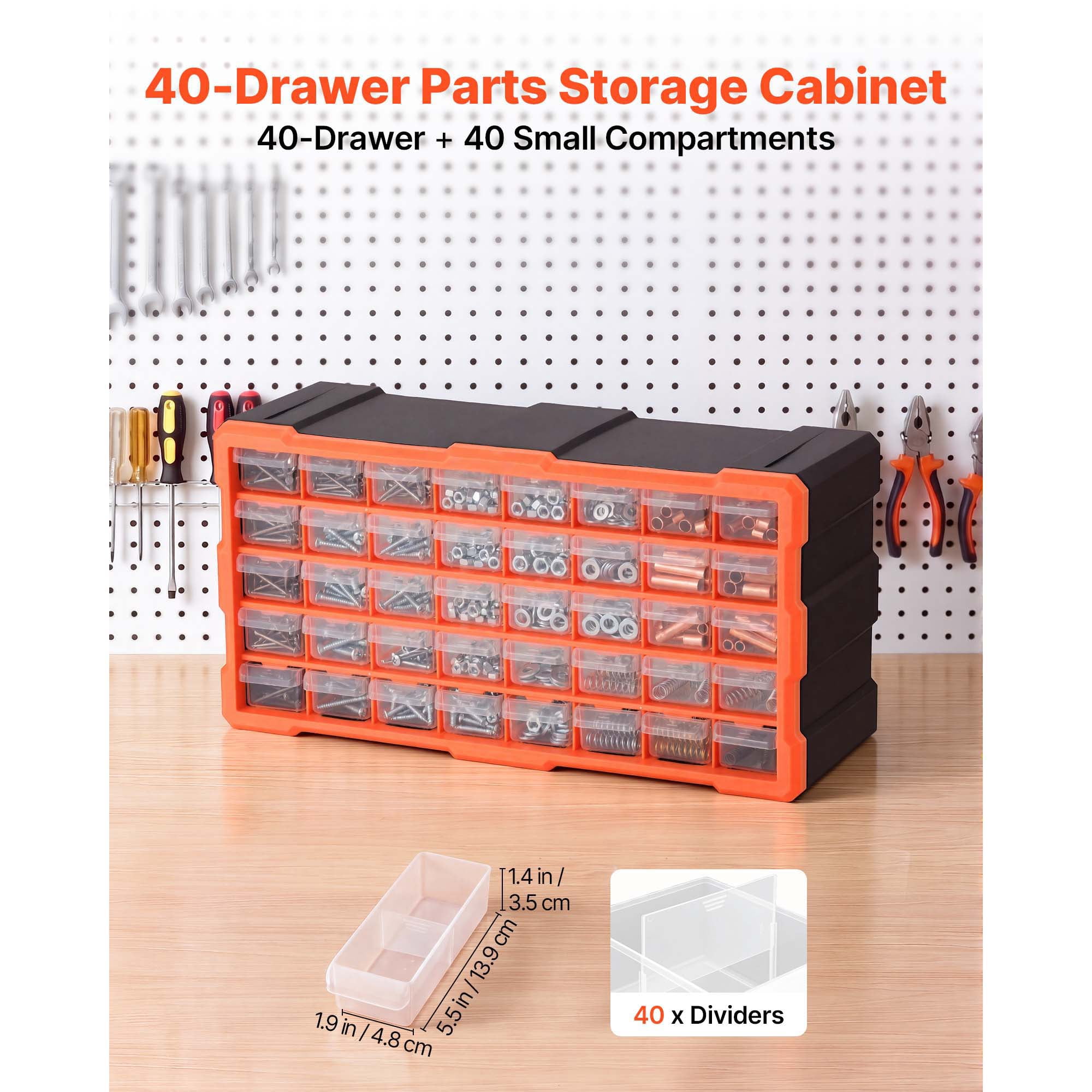 KFFKFF 40-Drawer Plastic Storage Organizer, Stackable Cabinet for Garage Organization, Wall-Mountable Toolbox for Small Parts, Hardware, Beads, Screws, Crafts, and Building Bricks