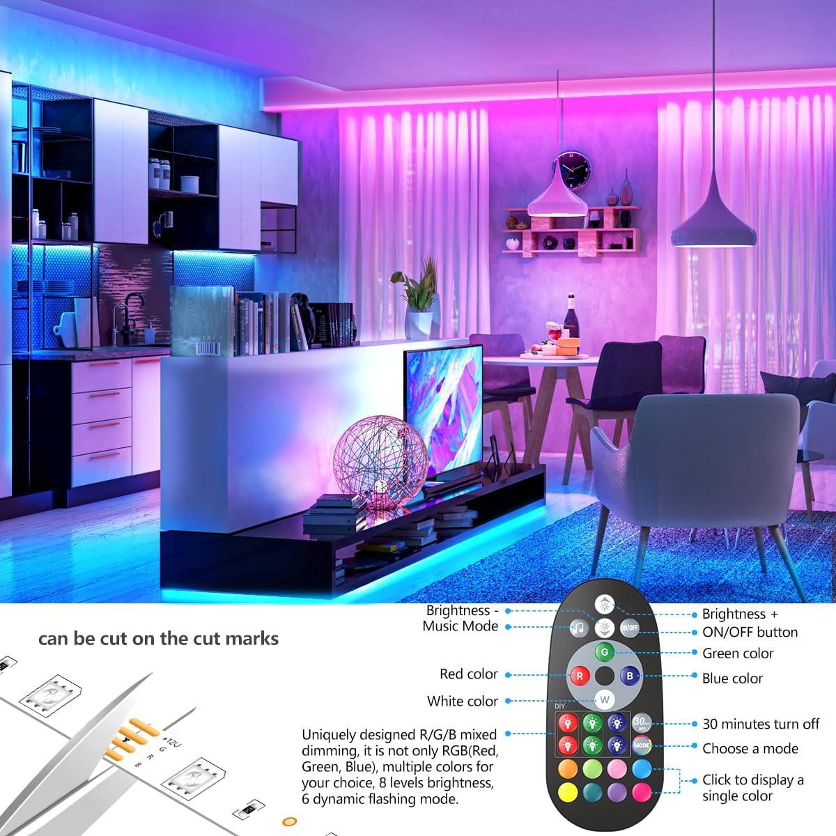 Led Lights for Bedroom 100ft Music Sync Color Changing Led Strip Lights Smart with Remote and App Control Built-in Mic for Party Home Room Decor Luces LED para Cuarto