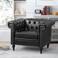 thumbnail image 2 of Chesterfield Faux Leather Single Sofa, Upholstered Button Tufted Couch Armchair with Nailhead Trim Square Arms Removable Cushions and Solid Wood Legs, for Living Room Office Apartment, 2 of 12