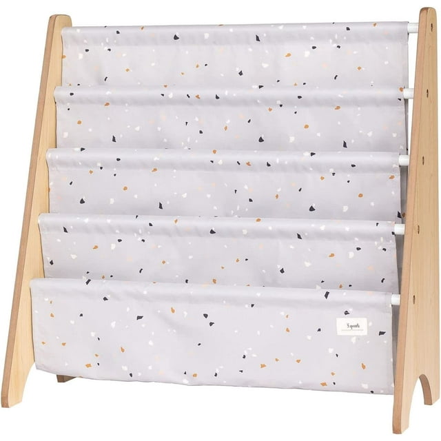 3 Sprouts Recycled Fabric Kids Book Rack Storage Bookshelf Organizer in Light Gray Terrazzo for Ages 3+
