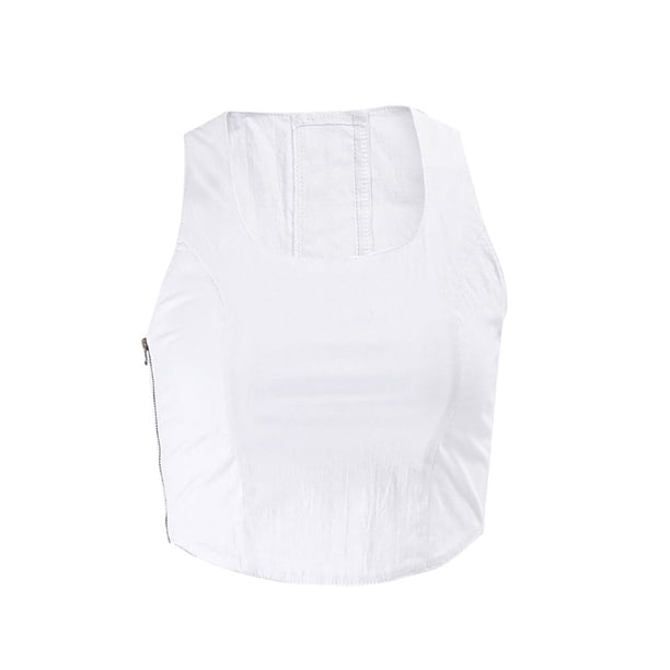 VISgogo Chaleco de mujer, sin mangas, cuello en U, lazo en la espalda, tops de verano ajustados sólidos para fiesta de club VISgogo moda