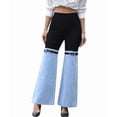 thumbnail image 2 of Cargo Pants for Women Stretch High Waisted Straight Wide Leg Jean Casual Baggy Pants Spliced Denim Blue L, 2 of 10