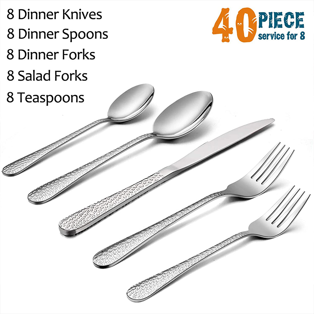 Vesteel 40-Piece Hammered Stainless Steel Flatware Set photo 6