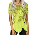 thumbnail image 2 of WXLWZYWL Tops for Womens Plus Size Round Neck Short Sleeve Blouses Floral leaves Printing Button Down Casual Loose Summer Tunic Shirts, 2 of 5