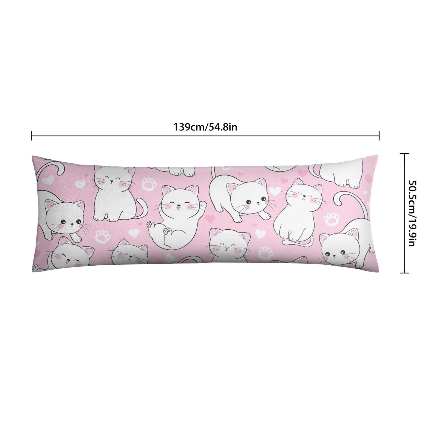 Long Body Pillow Cover – Soft & Breathable, Hidden Zipper, 20"x54", Cute Cat & Paw Print – Perfect Gift for Cat Lovers, Side Sleepers, Pregnancy Support, Pet-Themed Decor