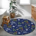 thumbnail image 3 of Blue Christmas Round Area Rug 4Ft Washable Circle Rugs for Bedroom Dining Room, Winter Pine Tree Gold White Snowflakes Non-Slip Carpet Floor Mats Indoor Outdoor Carpet Runner Aesthetic Home Decor, 3 of 8