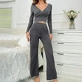 thumbnail image 2 of ZQUUVOU Women's 2-piece Loungwear Outfit Long Sleeve Pajamas Set Comfortable Sleepwear Slim V Neck Home Lounge Wear Gray, 2 of 9