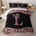 thumbnail image 2 of meiyoeat Pink Monogram L Twin Quilt Set For Girls,Fashion Leopard Pattern Twin Coverlet Set For Kids,2 Pieces, 2 of 7