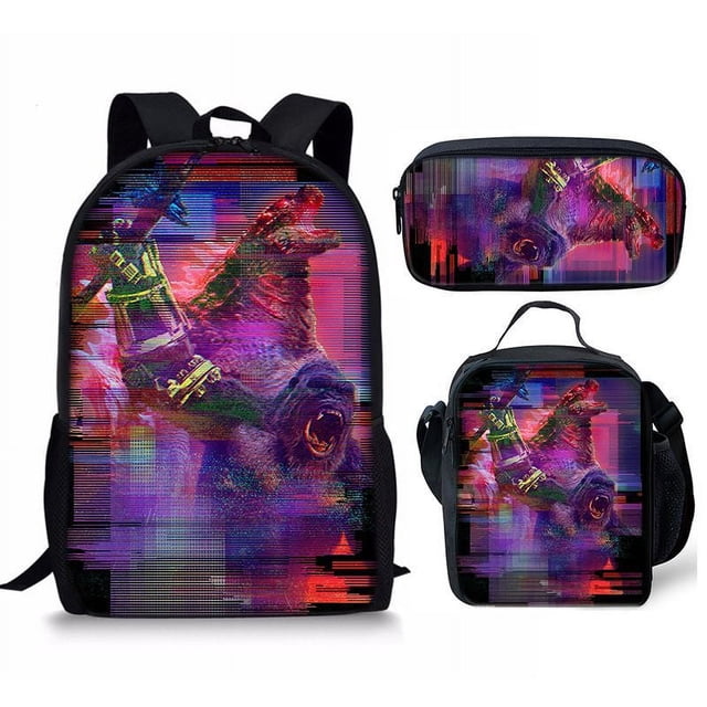 Godzilla Vs King Kong Schoolbag, Student Backpack, Godzilla Vs Kong Three-Piece Backpack-ZJKDGJKJ