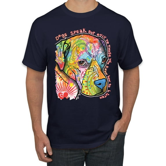 Neon Lab Dog Lover Shirt | Labrador Dogs Speak To Those Who Listen | Dean Russo Art Animal Lover Men's T-Shirt, Navy, 4X-Large