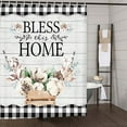 thumbnail image 3 of Farmhouse Shower Curtain, Farm Cotton Flower on Country Rustic Gray Wooden Plank Waterproof Fabric Shower Curtain Set, Black White Buffalo Check Plaid Bathroom Accessories Decor with Hooks, 48X70in, 3 of 5