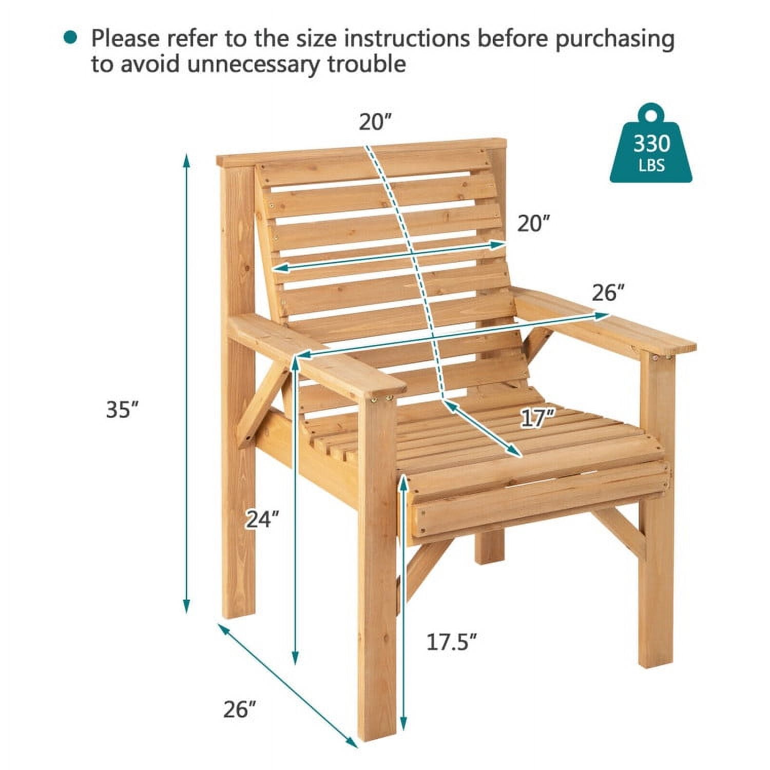 Aimee Lii Outdoor Solid Fir Wood Chair with Inclined Backrest, Outdoor Patio Set