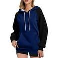 thumbnail image 2 of Women's Hoodie Long Sleeve Color Block Men's Fleeve Lined Vintage Pullover with Pocket Dark Blue 2XL, 2 of 8