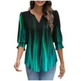thumbnail image 4 of Yuanlook Blouses for Women Dressy Casual 3/4 Length Sleeve Womens Tops V Neck T Shirts with Smocked Cuffs - Green - XL, 4 of 7