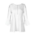 thumbnail image 4 of DDAPJ pyju Summer Tops for Women Dressy Casual Eyelet Top Button Up V Neck 3/4 Sleeve Blouse Loose Flowy Hide Belly Tunics Ofertas Prime White S, 4 of 6