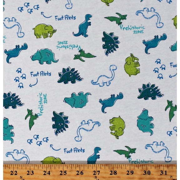 Cotton Blend Knit Tossed Dinosaurs Kids White 58" Wide Cotton/Polyester Fabric by the Yard (1304F-4F-dinosaur)
