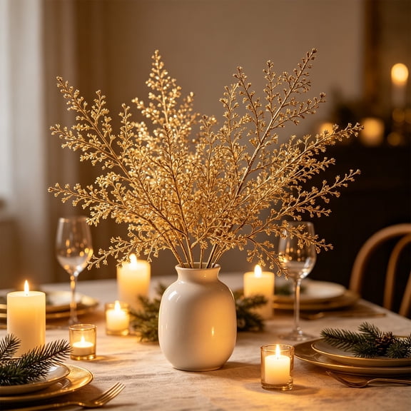 Winter Home Decor Accents, Artificial Leaf Branch Vase Filler, Home Table Mantel Decor for Spooky House, Xmas Party, Winter Display, A