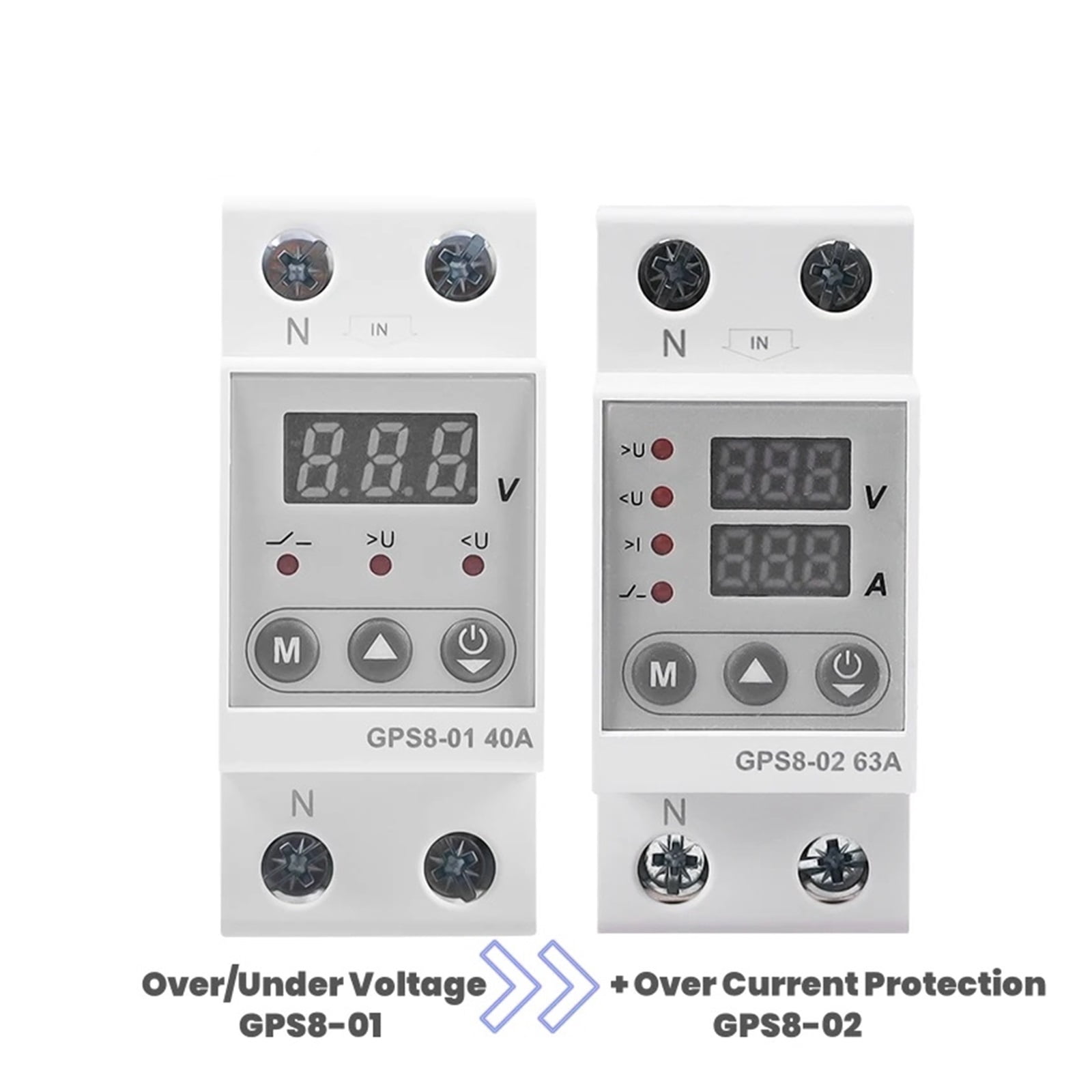 EJYWPSWD GPS8 Din Rail over Current Protector over Voltage under Voltage Protective Device 40A 63A 80A 220VAC