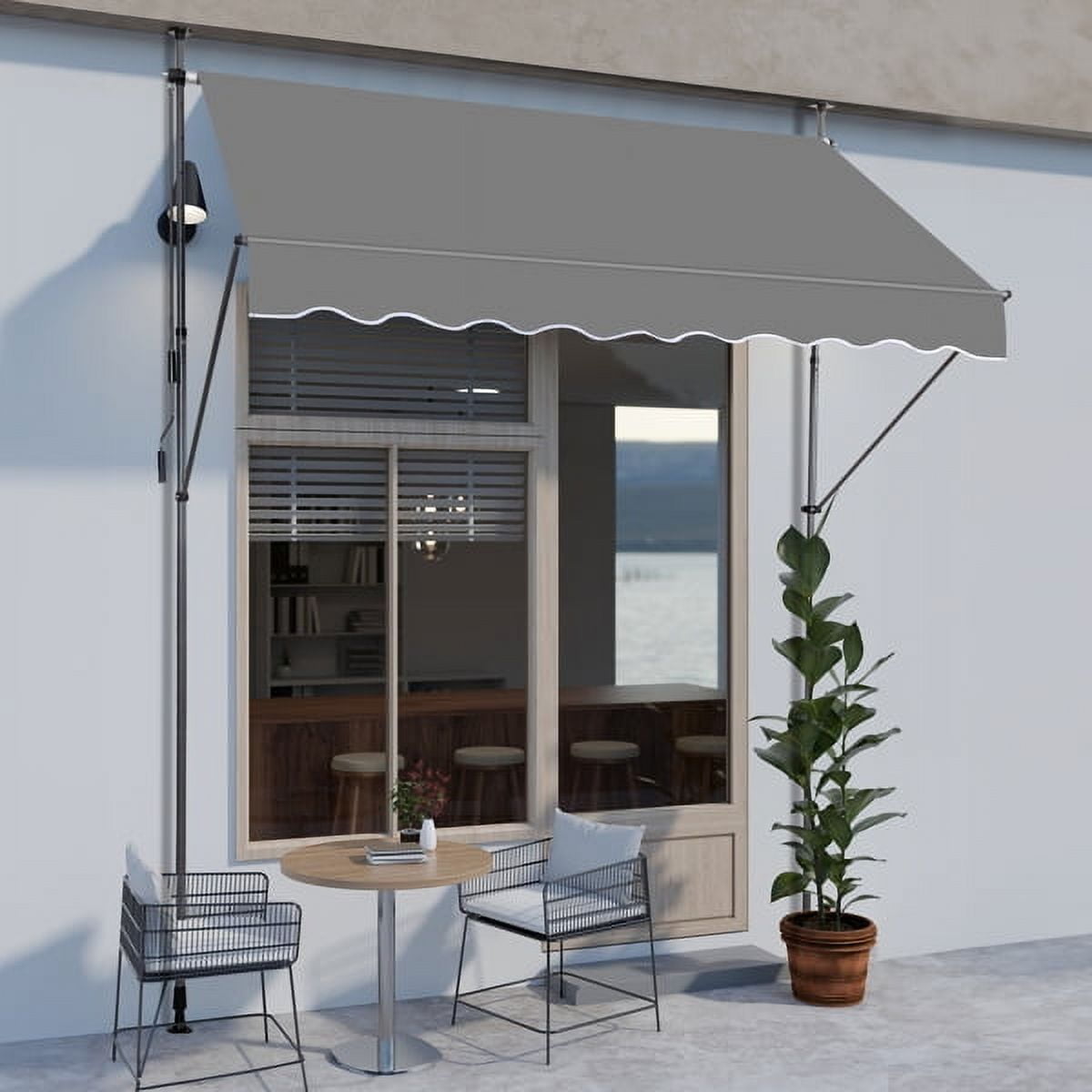 6.6x3.9FT Retractable Patio Awning – Grey Polyester Canopy, UV50+ Protection, No-Drilling Installation – for Balconies, Entryways & Small Outdoor Spaces