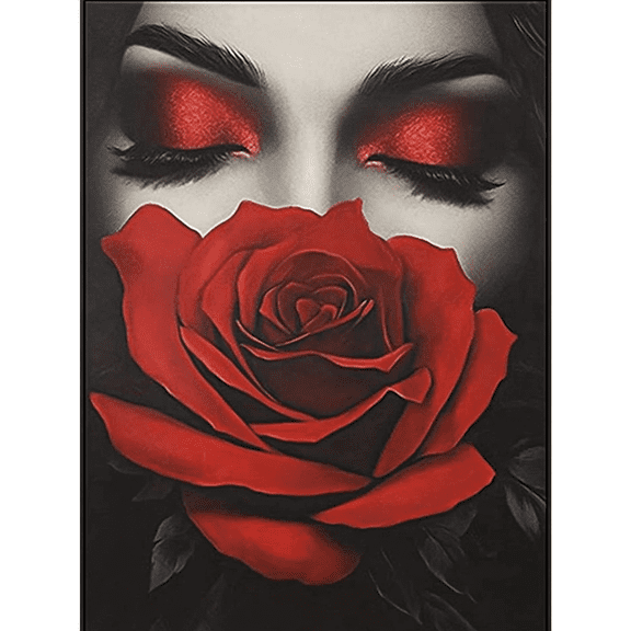Red Rose Woman Face Decorative Painting/Canvas Art， Perfect for Living Room， Bedroom， Office， Hotel， Dining Room， Study Room， Art Gallery， Coffee Shop， Bar and Apartment Decoration.