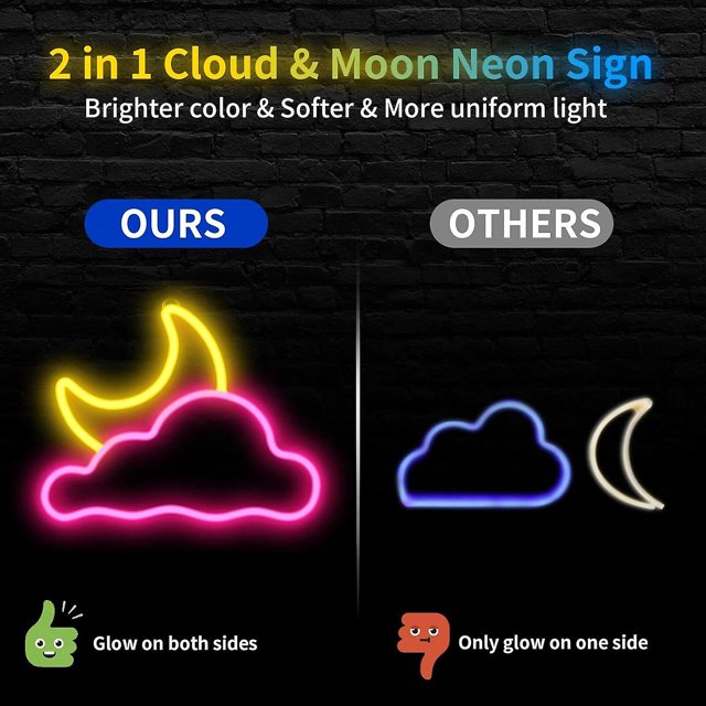 Letrero De Neón,Nube Y Luna Para Decoración De Pared Letreros De Neón Led Alimentados Por USB Para Dormitorio Habitación De Niños Decoración De Fiesta De Boda, Brillo Ajustable-r