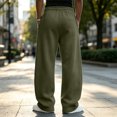 thumbnail image 5 of Men's Straight Leg Pants, Solid Color Drawstring Elastic Waist Loose Fit Fall Casual Trousers with Pockets Army Green 3XL, 5 of 5