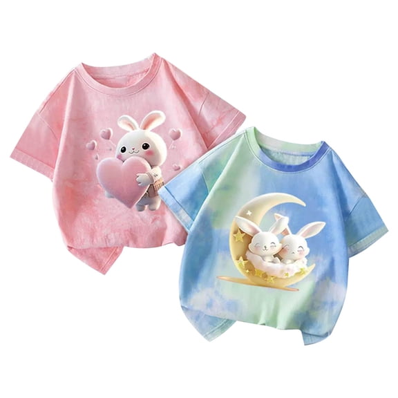 SGFCWSX Girls Short Sleeve 2 Pack T-Shirt, Kids Crew Neck Graphic Print Casual Cotton Top, Daily Summer Tees Multicolor Size 3-4 Years