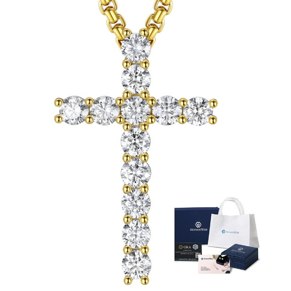 MomentWish Simulated Diamond Cross Necklace for Men Women,3.6 Carat Moissanite Cross Pendant 14K Gold Plated Necklace
