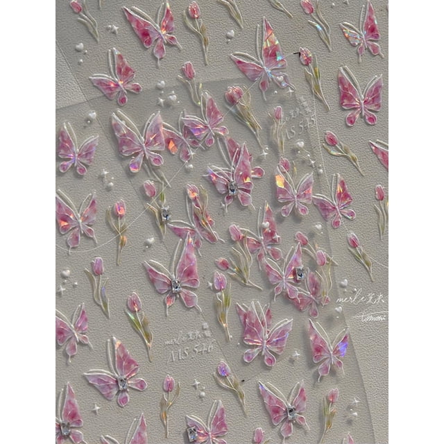 SOFTSOUL Calcomanías para uñas 5D en relieve con tulipanes y mariposas