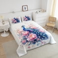 thumbnail image 4 of Girls Peacock Queen Comforter Set Exotic Birds Bohemian Bedding Set,Pink Flower Feather Ink Painting Down Comforter Peacock Feather Printed Bedding Set, 4 of 7
