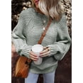 thumbnail image 3 of Eytino Womens Sweaters Fall Color Block Striped Sweaters for Women Oversized Sweater Casual Boat Neck Batwing Sleeve Pullover Knit Jumper Tops, 3 of 9