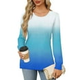 thumbnail image 2 of ADSSDQ Long Sleeve Blouses for Women Dressy Casual Pleated Shirts Fall Fashion Crew Neck Tunic Tops for Leggings Trendy Clothes Sky Blue M, 2 of 5