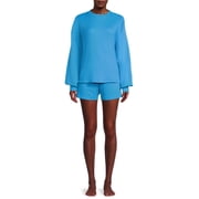 Womens Balloon Sleeve Waffle Knit Lounge Set, 2-Piece