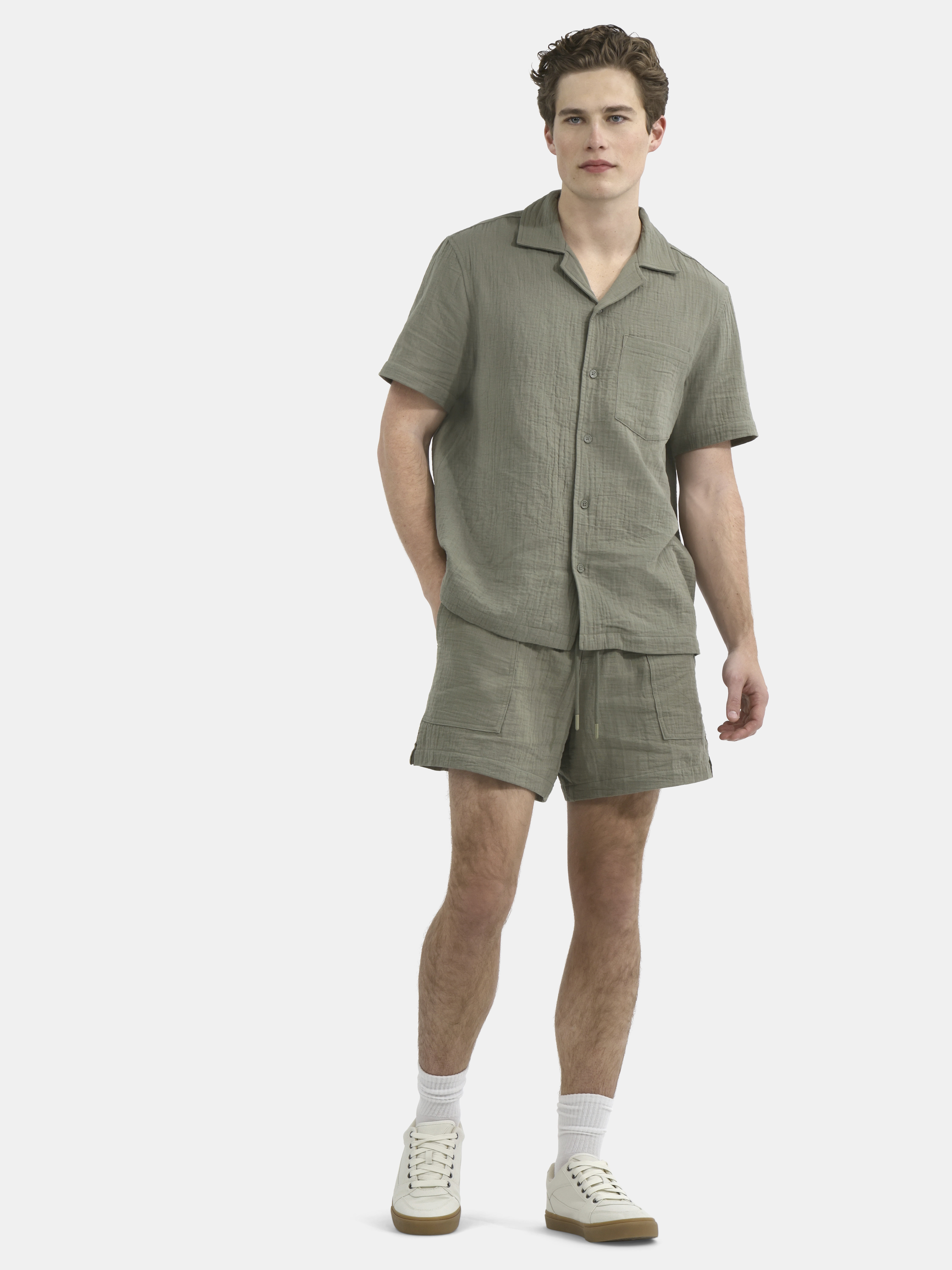 No Boundaries Men's & Big Men's Cotton Gauze Button Front Shirt, Sizes XS-5XL