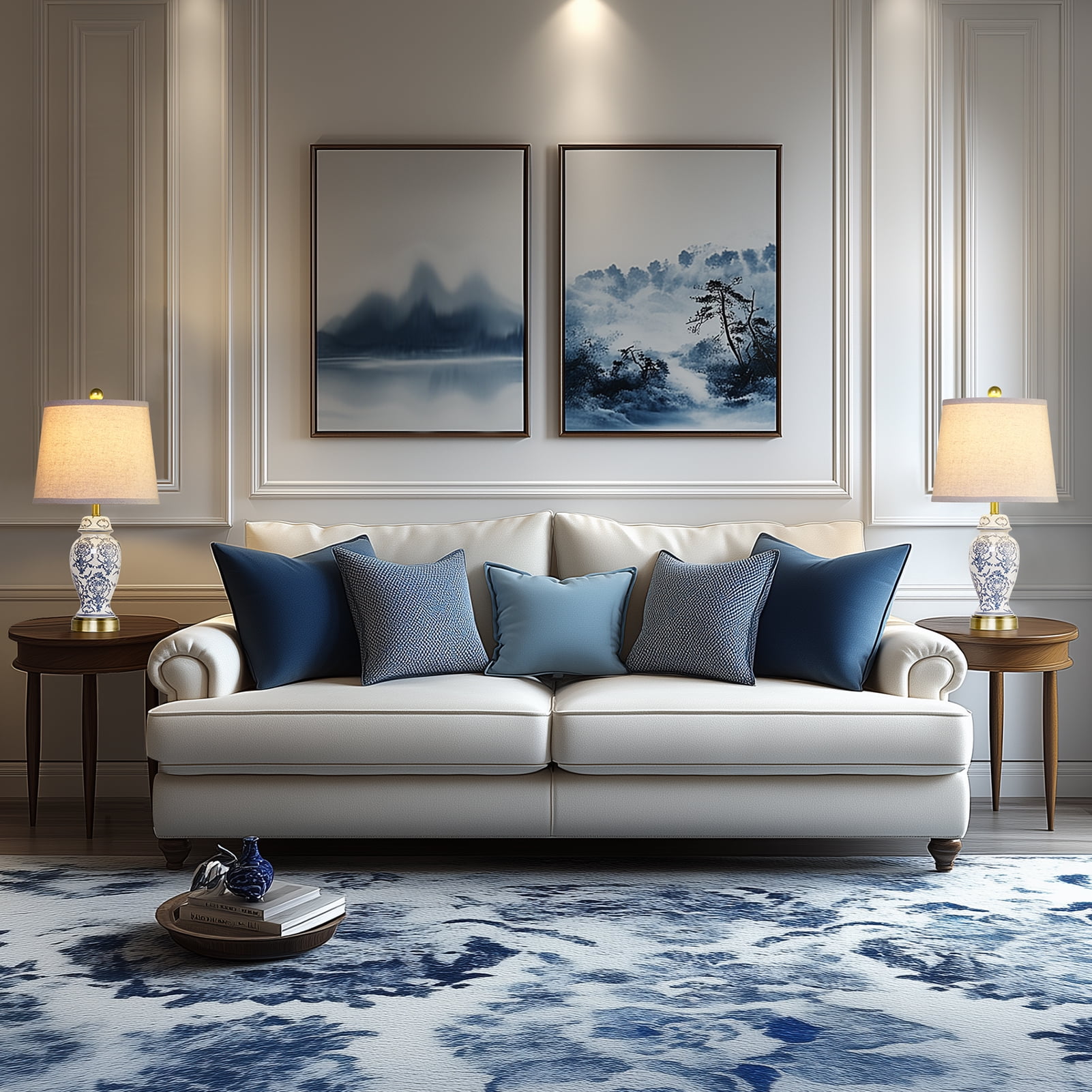 RORIA 22" Blue and White Porcelain Table Lamps Set of 2, Traditional Chinese Ceramic Bedside Lamps, Suitable for Bedroom and Living Room Nightstands