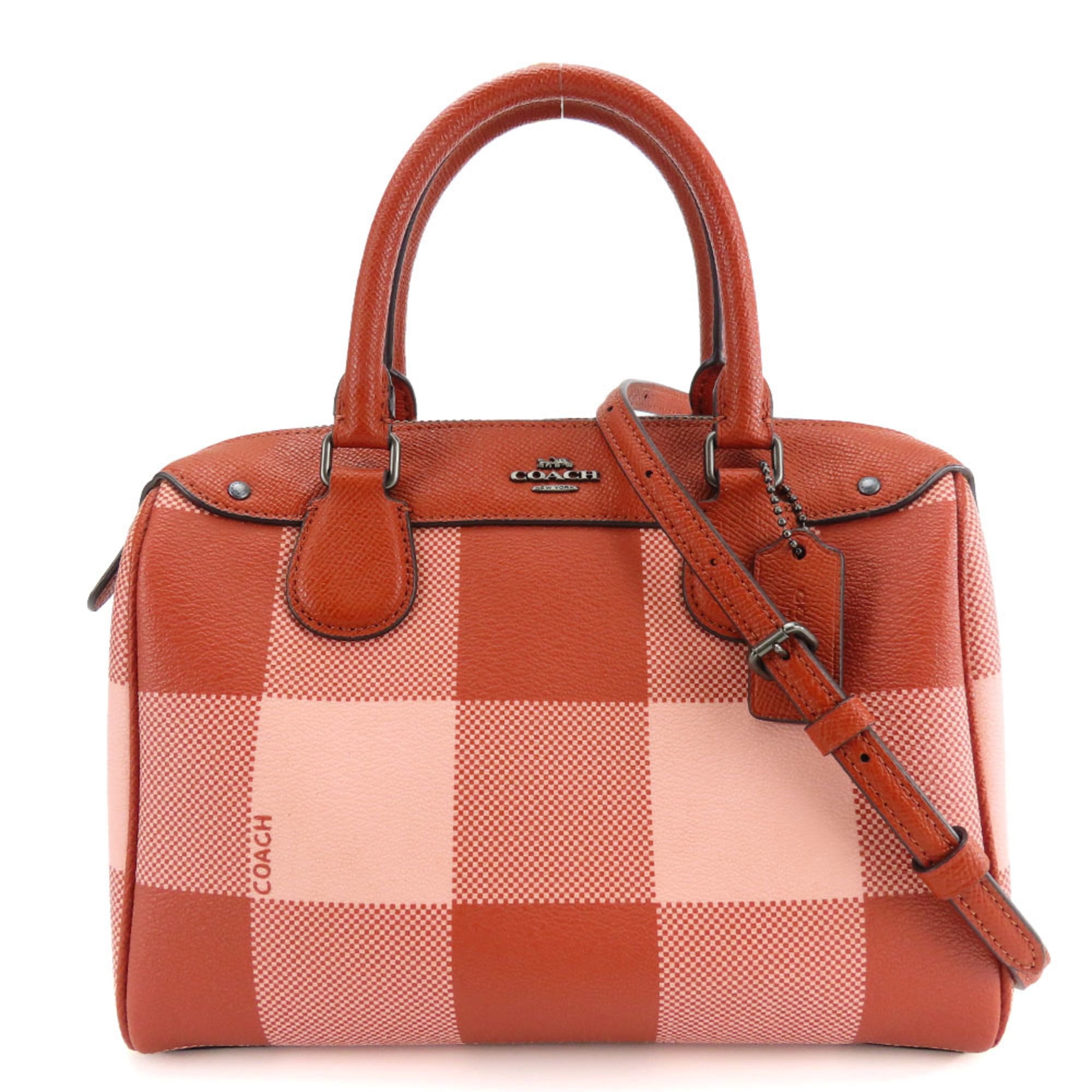 Pre-Owned Coach handbag Boston F26146 leather red pink check pattern shoulder bag for... (Good)