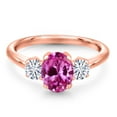 thumbnail image 3 of Gem Stone King 18K Rose Gold Plated Silver Ring Created Sapphire Moissanite (2.11 Cttw), 3 of 7
