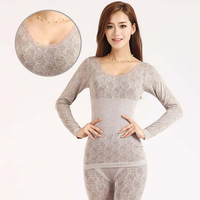 Women's Thermal Underwear Set Solid Color Winter Base Layer Top And Bottom, Warm Cuddle Duds Thermal Set by Hontri