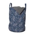thumbnail image 1 of Navy Blue Laundry Bag, Lace Like Pinkish Hand Sketched Repeated Abstract Flower Twig Leaf Printing, Basket with Handles Drawstring Closure for Laundromats, 13" x 19", Rose and Indigo, by Ambesonne, 1 of 4