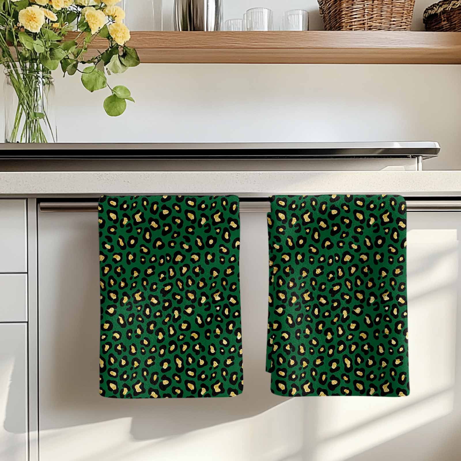 Green Black Kitchen Towels Set of 3, Elegant Modern Abstract Art Luxury Absorbent Dish Towels for Kitchen, Microfiber Hand Towel, Quick Drying Tea Towel for Cleaning Decorative Dishcloths