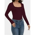 thumbnail image 2 of Womens Long Sleeve Square Neck Shirts Basic Slim Fit Tee Tops, 2 of 5