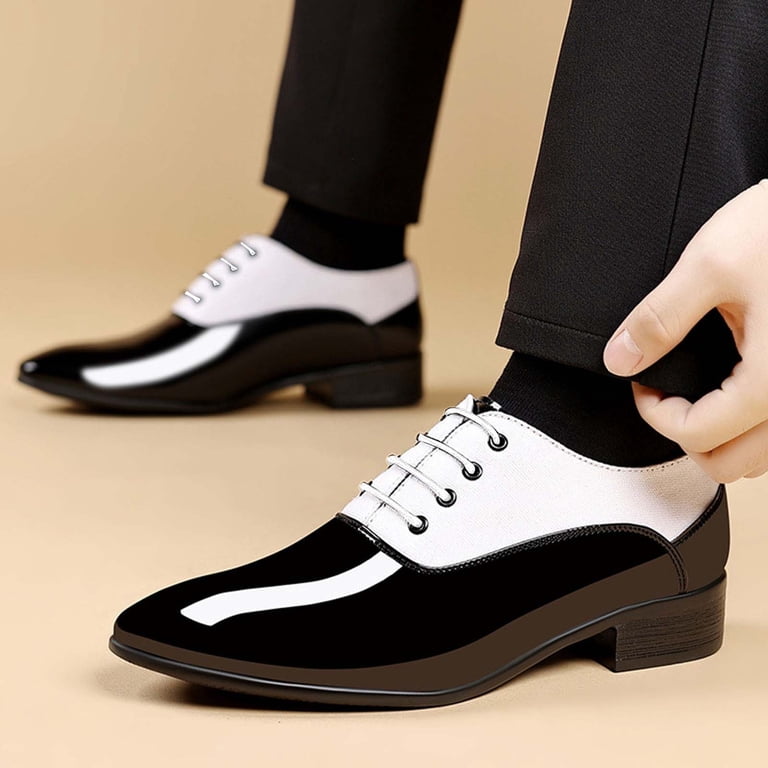 Ruiyanqi Men's Two Tone Patent Leather Dress Shoes Lace Up Formal Oxfords for Wedding Business Party Trendy Fashion Square Toe Shoes Comfortable