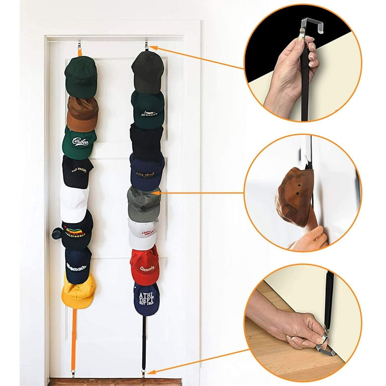 Visland Hat Rack Adjustable Cap Rack with 8 Hooks and 2 Buckles