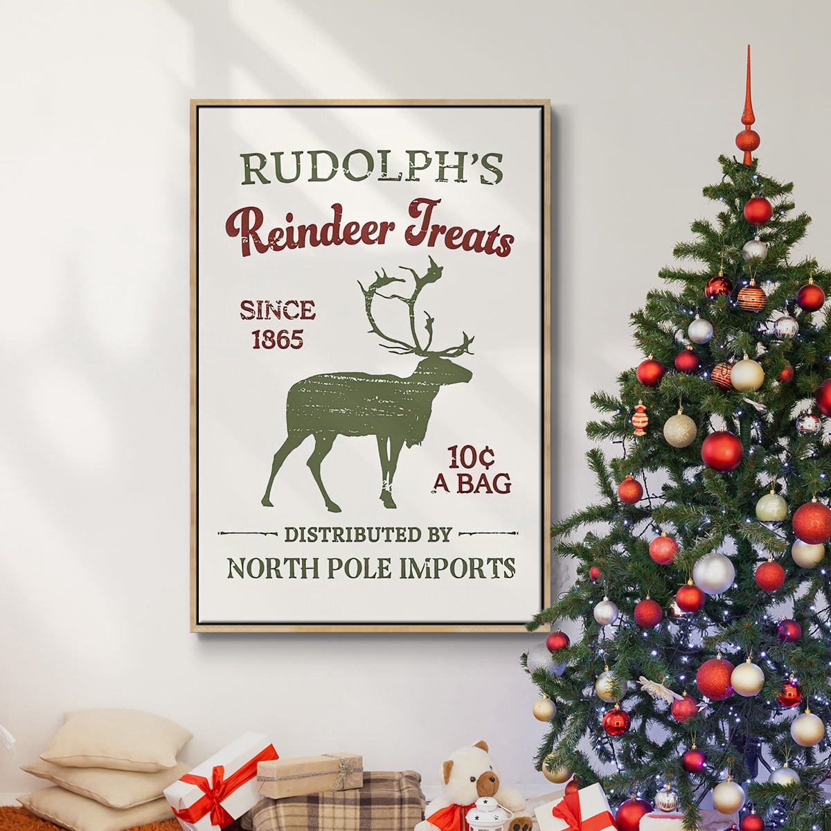 Christmas Farm Sign Collection B - Framed Gallery Wrapped Holiday Canvas - 17 x 25 - Natural Wood Frame