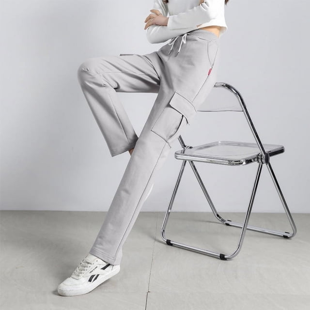 Pantalones deportivos negros ajustados de cintura alta para mujer, holgados, informales, de primavera