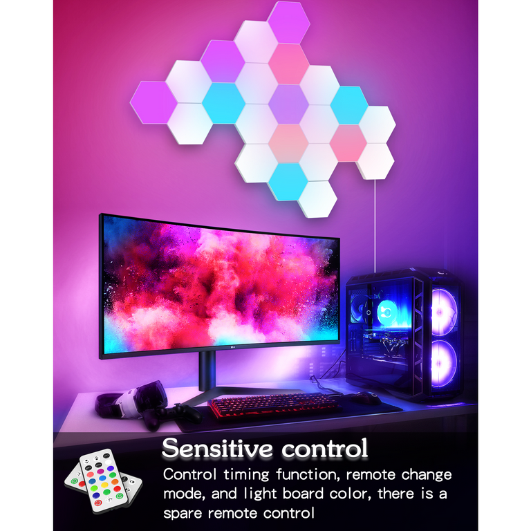 Hexagon Lights, RGB LED Wall Lights with Remote, Smart DIY Touch Sensitive  for Game Room Decor, Party (6-Pack)