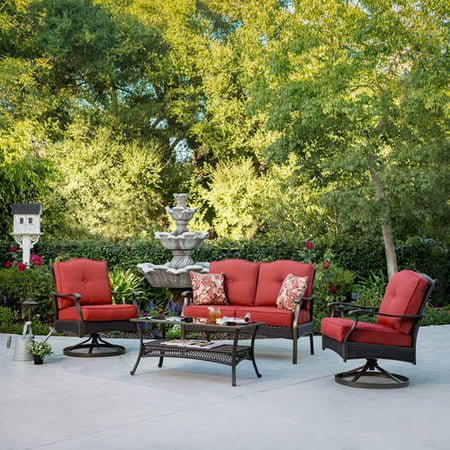 Better Homes & Gardens Providence 4-Piece Patio Conversation Set with Red