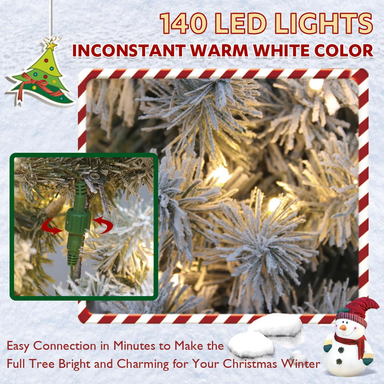 Abble 5FT Snow Flocked Artificial Slim Pencil Christmas Tree with LED Warm White Lights and Metal Stand