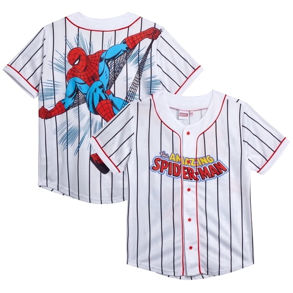 Marvel Boys Baseball Jersey Spider-Man Mickey Mouse Button Up Sports Jersey for Kids